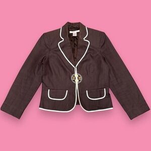 Nine West Company Y2k Brown Pinstripe Lined Beaded Embroidered Blazer Size 8